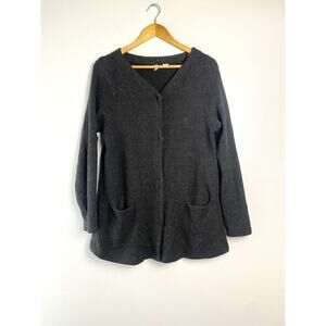 Anthropologie Moth Wool Blend Cardigan Sweater Charcoal Grey Snap Button M